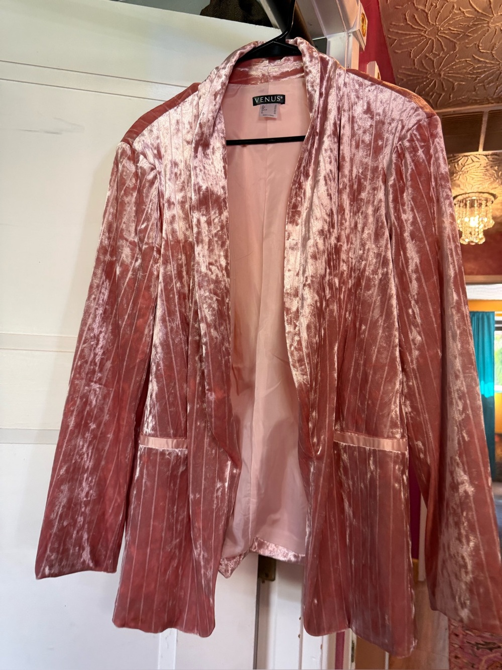 VENUS Women's Pink Velvet Blazer Jacket